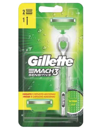MAQUINA GILLETTE MACH 3 SENSITIVE AGUA GRIP 2 REPUESTOS - (CG)