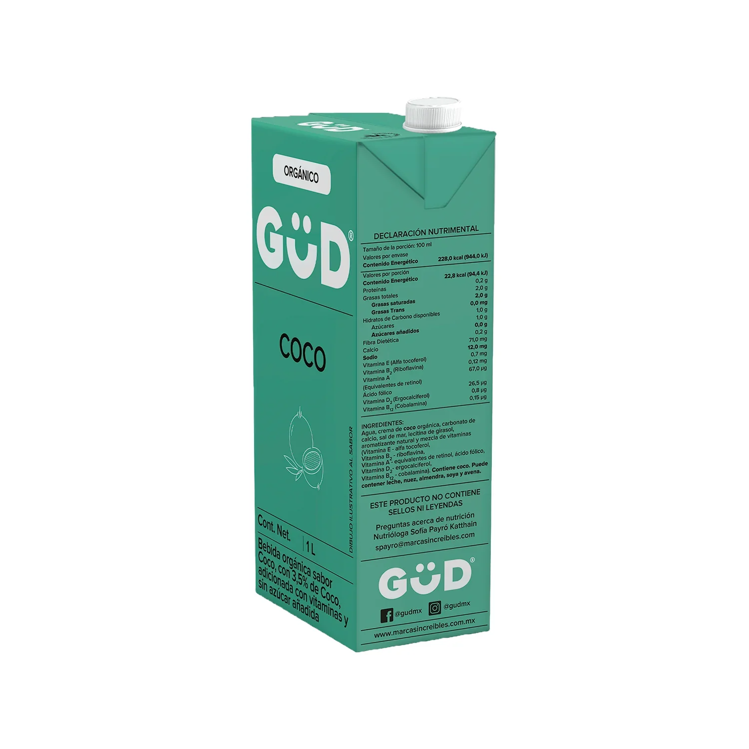 GUD -Bebida de coco sin azúcar - Imagen 3