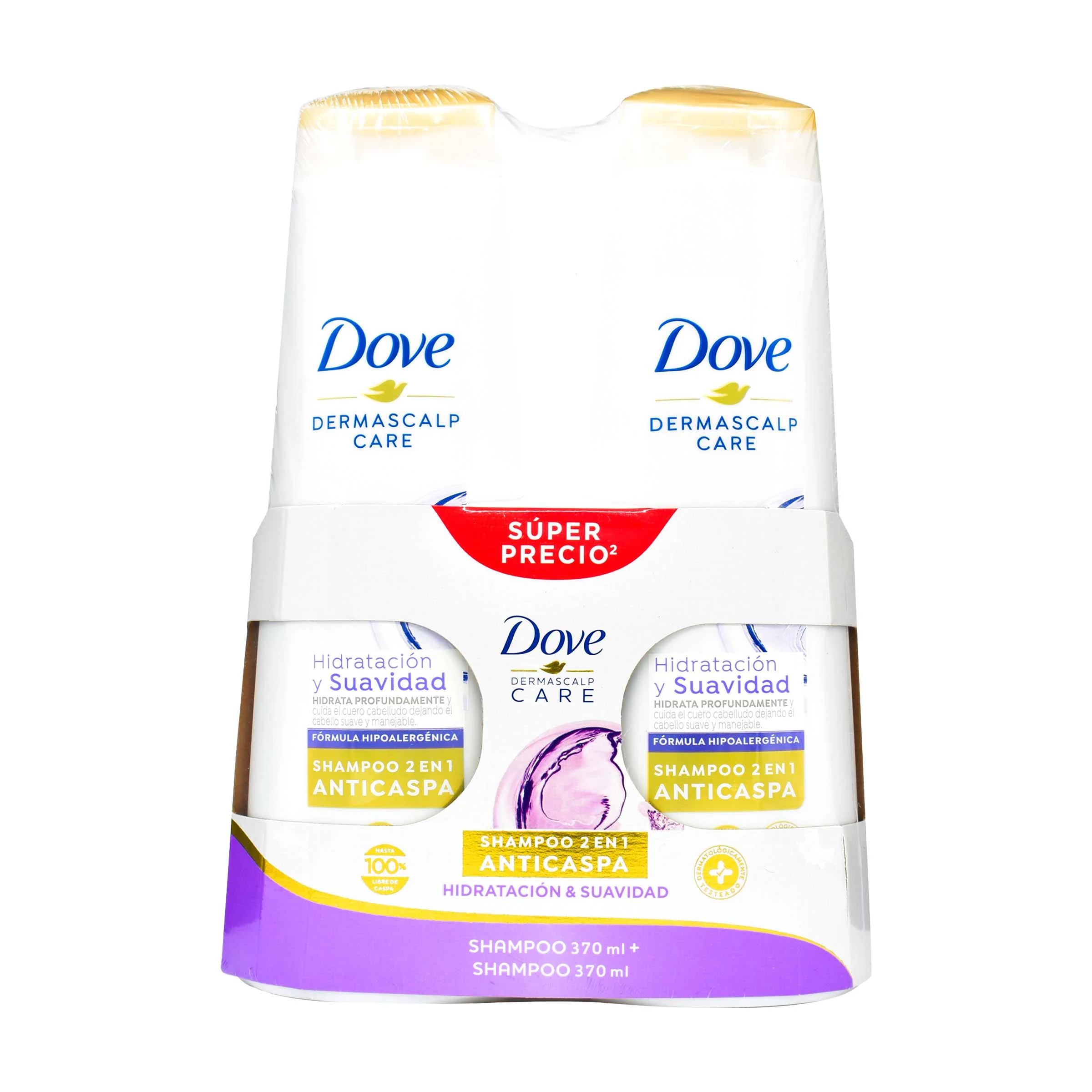 2 SHAMPOO DOVE HIDRATACION Y SUAVIDAD 370 ML